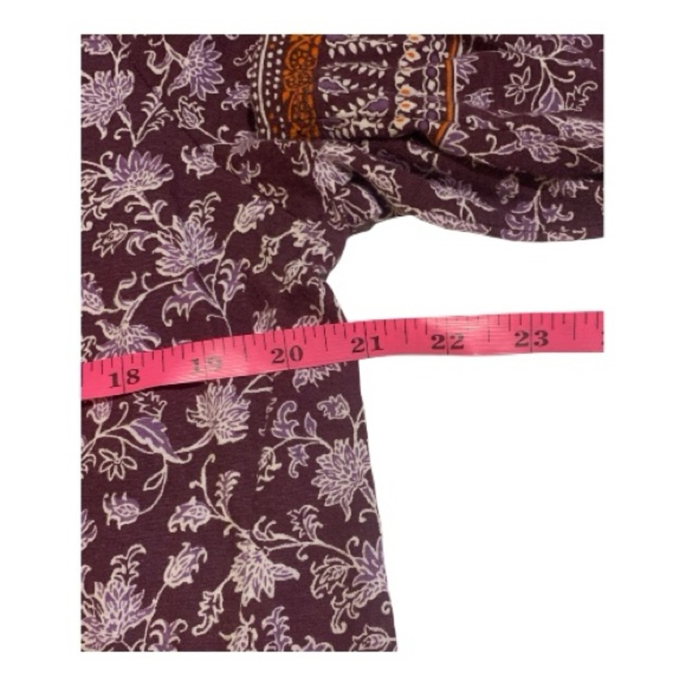 Rebecca Malone Plum Burgundy Orange Tunic Blouse Shirt Top Floral V-Neck Size L - Picture 7 of 12